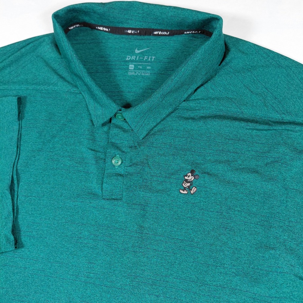 Nike Golf Disney Parks Mickey Mouse Dri-Fit Polo Shirt Mens XXL Green Heathered